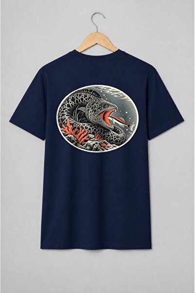 Generic Brand Tricou unisex cu Murena cu pește și corali în stil vintage