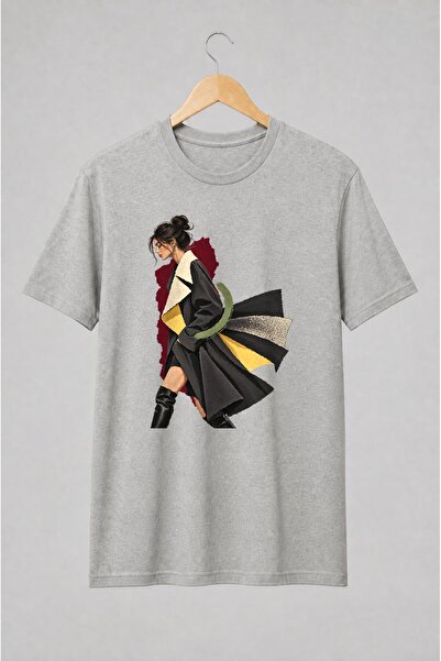 Generic Brand Tricou unisex cu Portret feminin de modă editorial