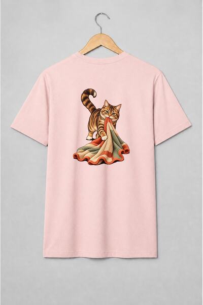 Generic Brand Tricou unisex cu Pisică tigrată cu pătură tricotată pentru iubi...