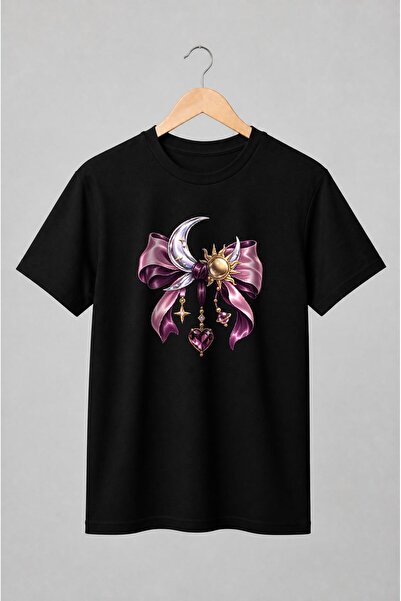 Generic Brand Tricou unisex cu Lună și soare cu fundă cosmică