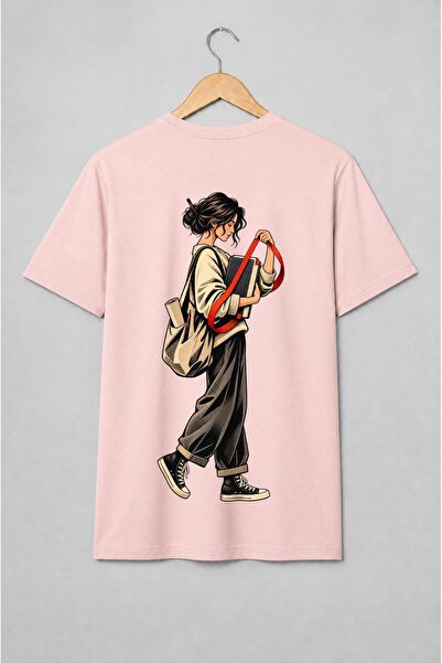 Generic Brand Tricou unisex cu Femeie cu jurnal și creion în stil retro