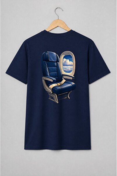 Generic Brand Tricou unisex cu Scaun de avion și fereastră cu nori pentru căl...
