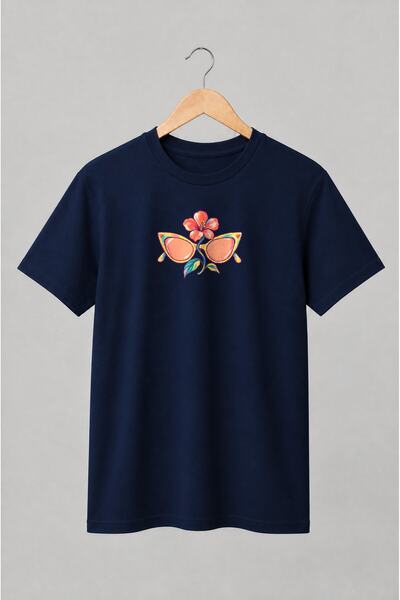 Generic Brand Tricou unisex cu Ochelari de soare cu floare stil retro romantic