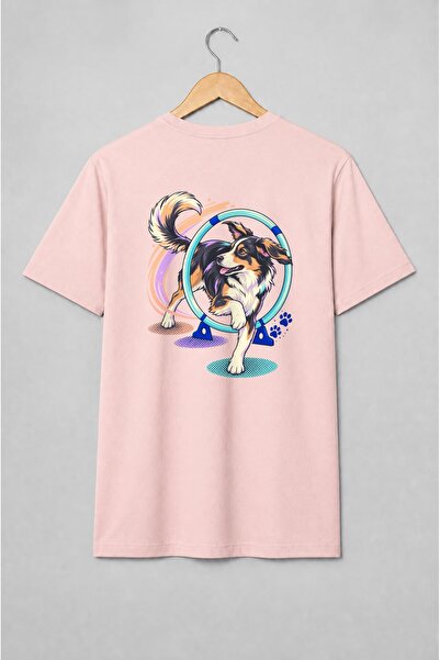 Generic Brand Tricou unisex cu Câine sărind prin cerc stil retro
