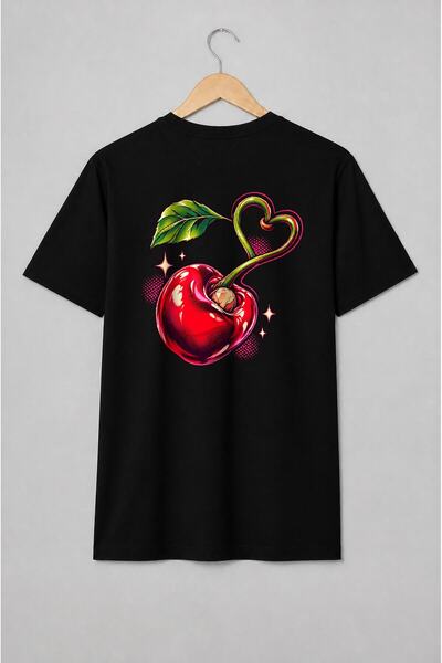 Generic Brand Tricou unisex cu Cireașă în formă de inimă pop art