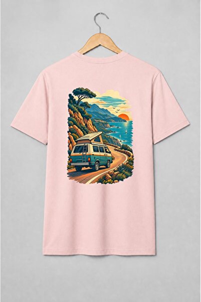 Generic Brand Tricou unisex cu Camper pe drum de coastă mediteraneană retro