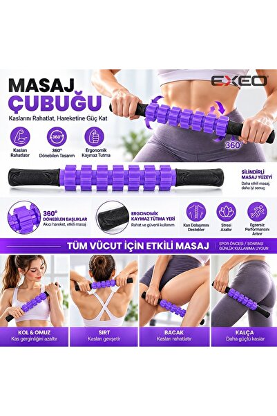 exeo Foam Roller 5’li Masaj Egzersiz Seti Rulo Top Direnç Bandı Pilates Yoga Fitness