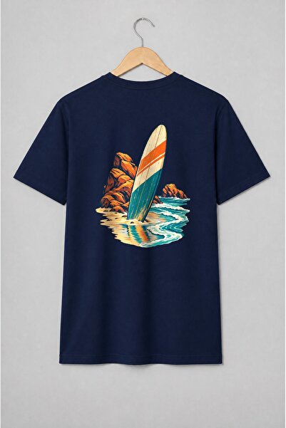 Generic Brand Tricou unisex cu Placă de surf pe plajă în stil retro