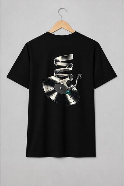Generic Brand Tricou unisex cu Disc de vinil cu braț de pickup vintage
