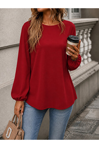 Generic Brand Women's Long Sleeve Crew Neck Janjan Crepe Blouse