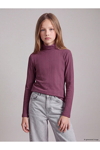 LC Waikiki Rmz Gi̇yi̇m Farkiyla Fisherman Roba Collar Girls Ribbed T-Shirt