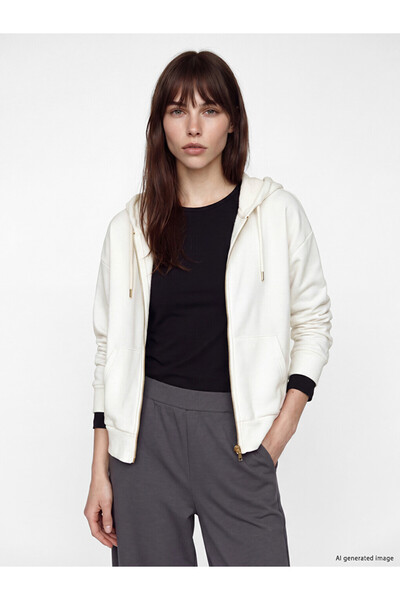 LC Waikiki Rmz Gi̇yi̇m Farkiyla Hooded Loose Fit Women's Zipper Sweatshirt