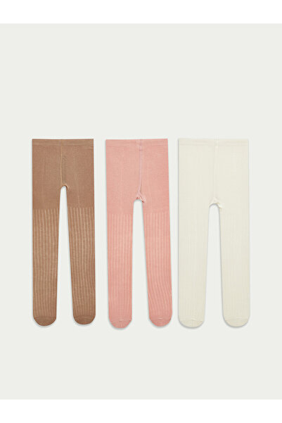 LC Waikiki Rmz Gi̇yi̇m Farkliya Ribbed Baby Girl Pantyhose 3-Piece Set