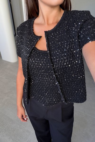MAGARDE New Season Sequined Double Athlete Knitwear Set - Black