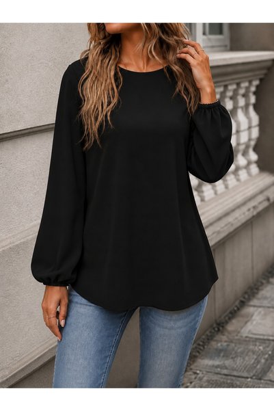 Generic Brand Women's Long Sleeve Crew Neck Janjan Crepe Blouse