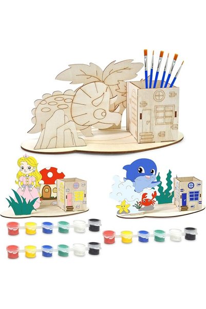 KASTWAVE DIY Wooden Craft Kits for Kids Ages 4-8, 3D Pen Holder Sets with Pai...