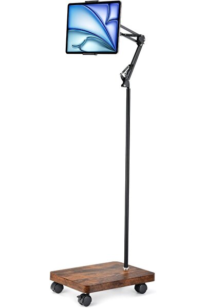 HULISEN iPad Holder for Bed with Wheel, Rolling Stand with 2.27kg Wood Base