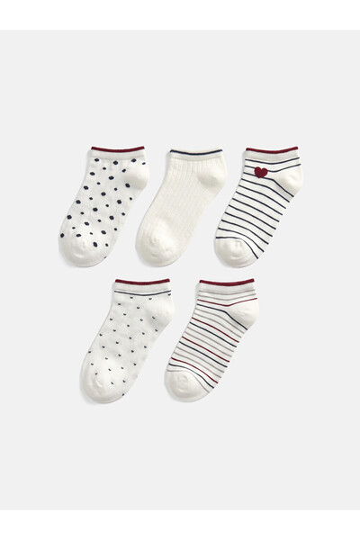 LC Waikiki Rmz Gi̇yi̇m Farkiyla Embroidered Women's Booties Socks 5-Pack