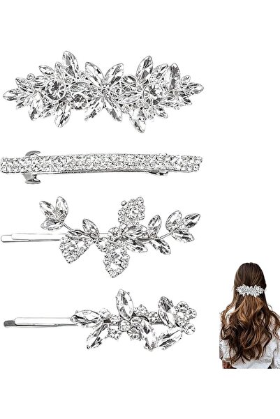 GENERAL 4 PCS Rhinestone Hair Clips for Women, Crystal Bridal Barrettes Set