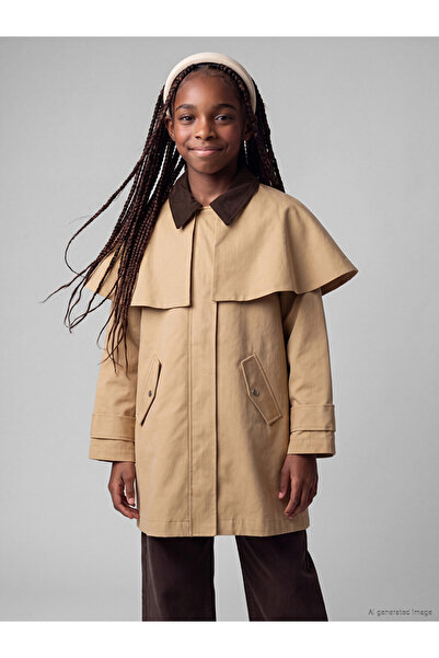 LC Waikiki I Cape Detailed Velvet Roba Collar Girl's Trench Coat from Freezen...