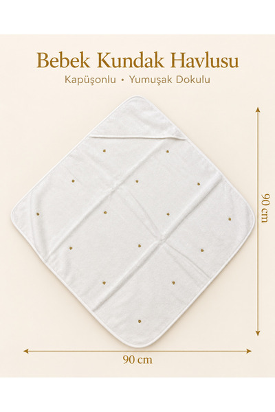 la lune home 100% Cotton Hooded Baby Swaddle Towel 90X90 cm with Gold Heart E...