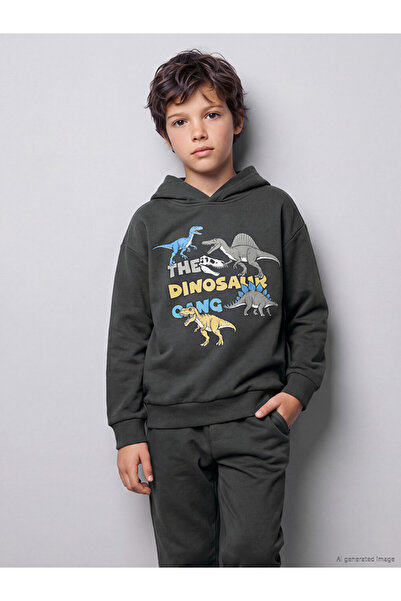 LC Waikiki Rmz Gi̇yi̇m Farkiyla Dinosaur Printed Boys' Tracksuit Set