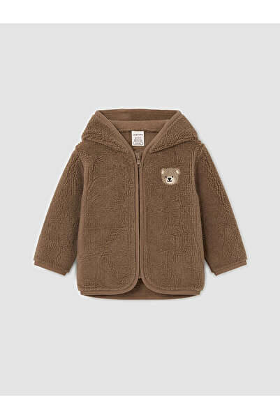 LC Waikiki Rmz Gi̇yi̇m Farkiyla Hooded Embroidered Plush Baby Boy Cardigan