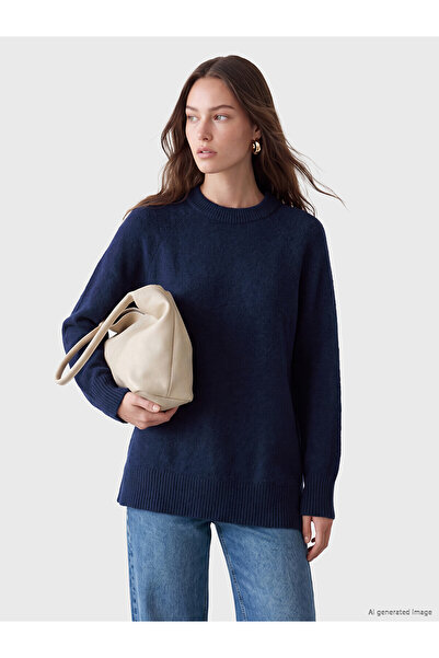 LC Waikiki Nevavm Farkıyla Lcw Modest Navy Blue Knitwear Plain Oversize Women...