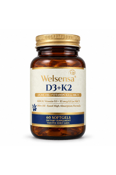 Welsensa D3K2 Vitamin D3 1000 IU ve Vitamin K2 25 mcg MK-7 60 Softjel Kapsül