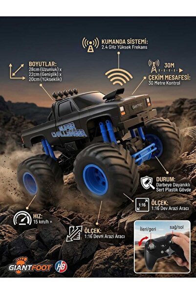 Boratila Toys 2.4 GHZ Şarjlı Uzaktan Kumandalı Full Fonksiyon Dev Arazi Canav...