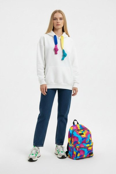 Generic Brand Women's Colorful Palaska Drawstring Cotton Hooded Sweatshirt