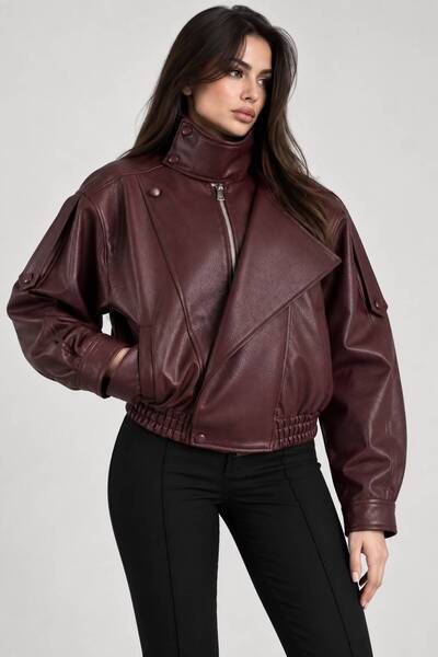 COJIKO High Collar Zr Model Leather Jacket
