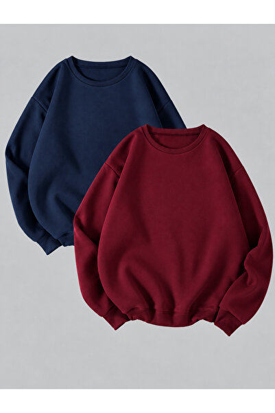 SANTAMİLA 2’li Bordo Ve Laci Bisiklet Yaka Sweatshirt