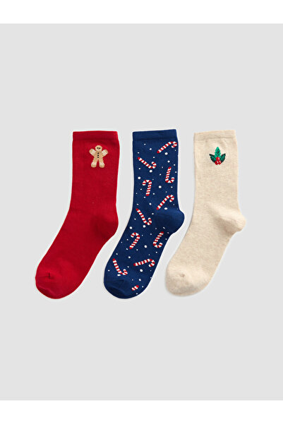 LC Waikiki Rmz Gi̇yi̇m Farkiyla New Year's Themed Women's Socks 3-Piece Set