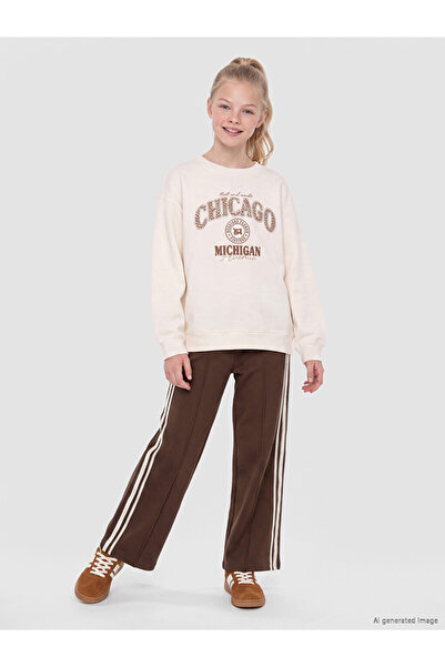 LC Waikiki Rmz Gi̇yi̇m Farkiyla Wide-Legged Girls' Sweatpants with Stripes on...