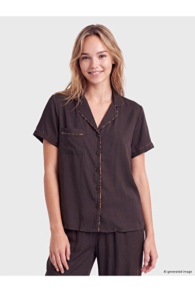 LC Waikiki Rmz Gi̇yi̇m Farkiyla Shirt Roba Collar Satin Women's Pajama Set