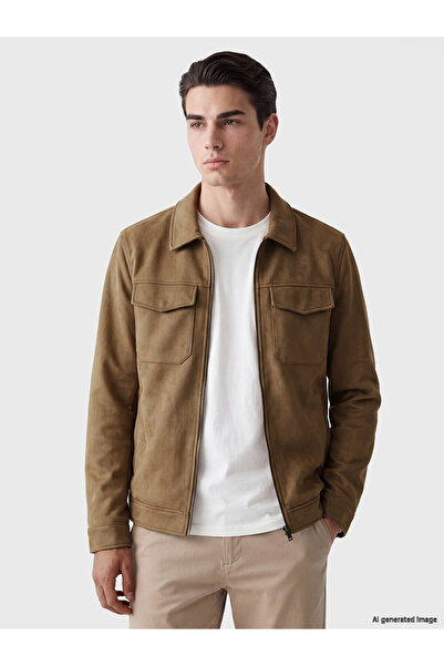 LC Waikiki Nevavm Lcwaikiki Classic Beige Shirt Collar Leather Look Coat with...