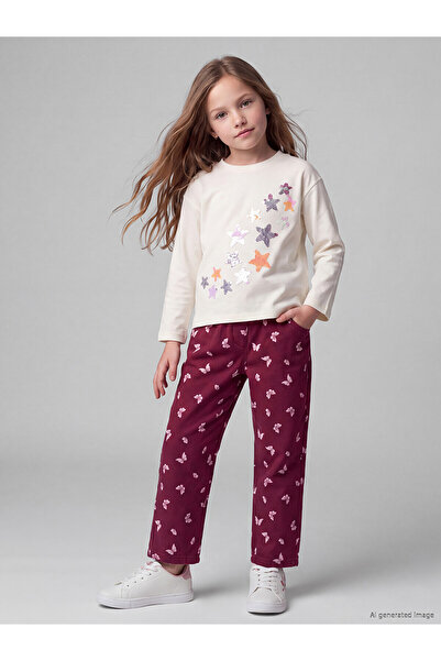LC Waikiki Two Mt Shop Quality Lcw Kids Burgundy Gabardine Printed Balloon Fi...