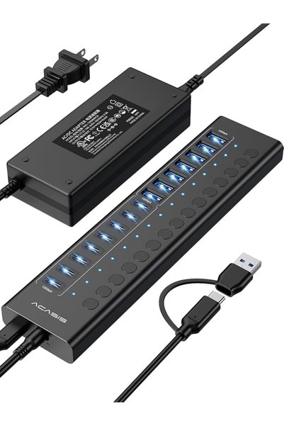 Acasis موزع USB 3.2 بـ 16 منفذ (8 منافذ USB-A 3.2 + 8 منافذ USB-C 3.2)، بسرعة...