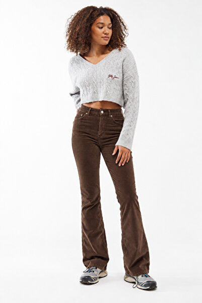 soBasic Flare Leg High Waist Corduroy Trousers