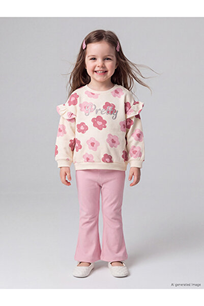 LC Waikiki Rmz Gi̇yi̇m Farkiyla Floral Baby Girl Sweatshirt and Leggings