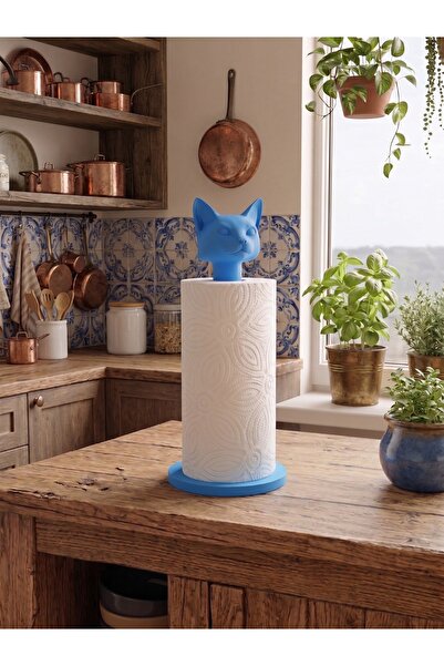Dumledo Blue Adjustable Paper Towel Holder & Napkin Holder with Cat Figure – ...