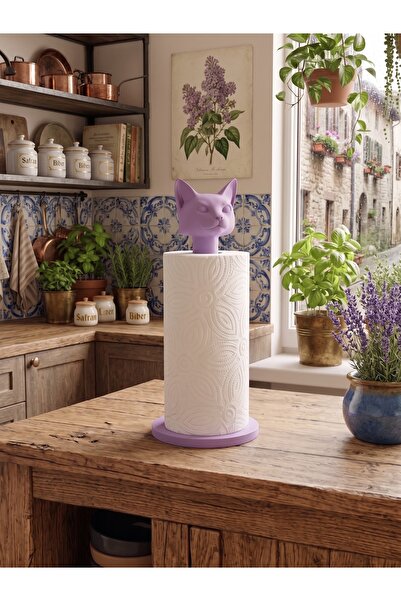 Dumledo Lilac Adjustable Paper Towel Holder & Napkin Holder with Cat Figure –...