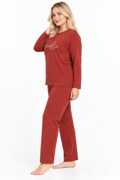 FAMES PİJAMA Büyük Beden Mevsimlik Simple Kırmızı Pijama Takımı