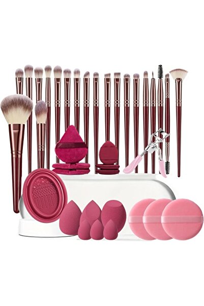 ALMEKAQUZ Professional Makeup Brushes Set 37 Pcs Burgundy with Tools - Eyelas...