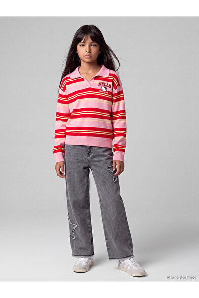 LC Waikiki Lcw Kids Mixed Wideleg Embroidered Girls' Jean Pants with Nevavm D...