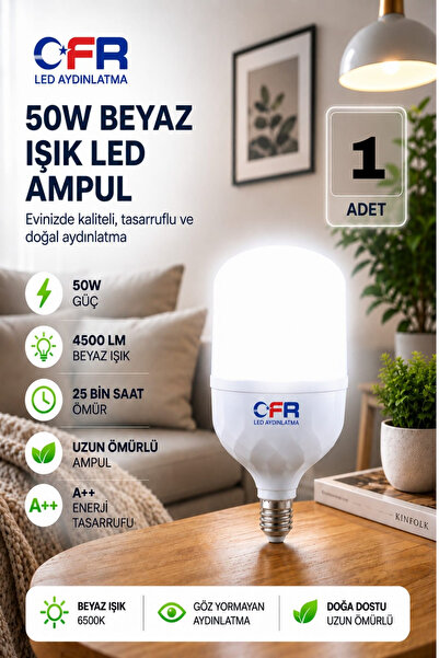 CFR LED Aydınlatma 50W 4500 Lümen Tasarruflu E27 Beyaz Işık Torch LED Ampul 1...