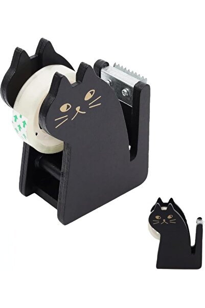 KASTWAVE Desk Cat Tape Dispenser, Wooden Tape Dispenser with 1 Roll of Tape, ...