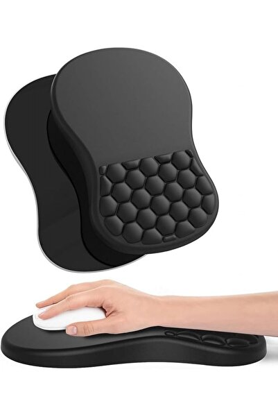 Tazweeq Mouse Pad with Memory Foam and Lycra Fabric, Black, Wrist Support wit...