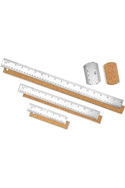 GENERAL Stainless Steel Metal Ruler Set - 3 PCS Cork Backing Non-Slip Rulers ...